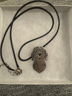 Dog silver color Pendant Necklace - Black Cord with Silver-Toned Dog Charm